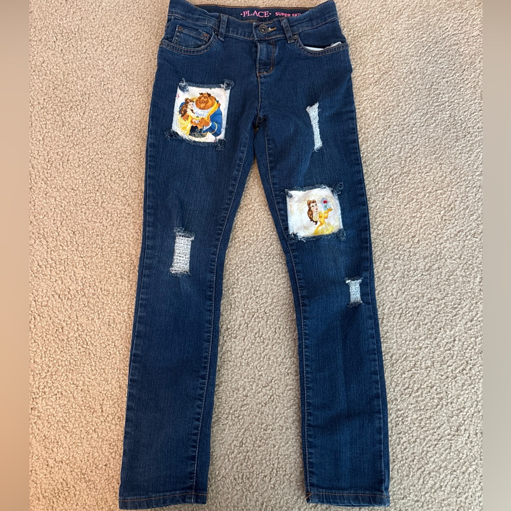 Rare Children Place Girls Super Skinny Size 10 Beauty & The Beast Distress Jeans